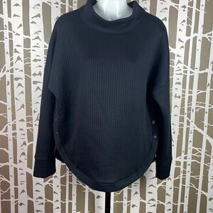 GapFit Jacquard Pull Over Ribbed Side Snap Mock Neck Sweatshirt sz L True Black